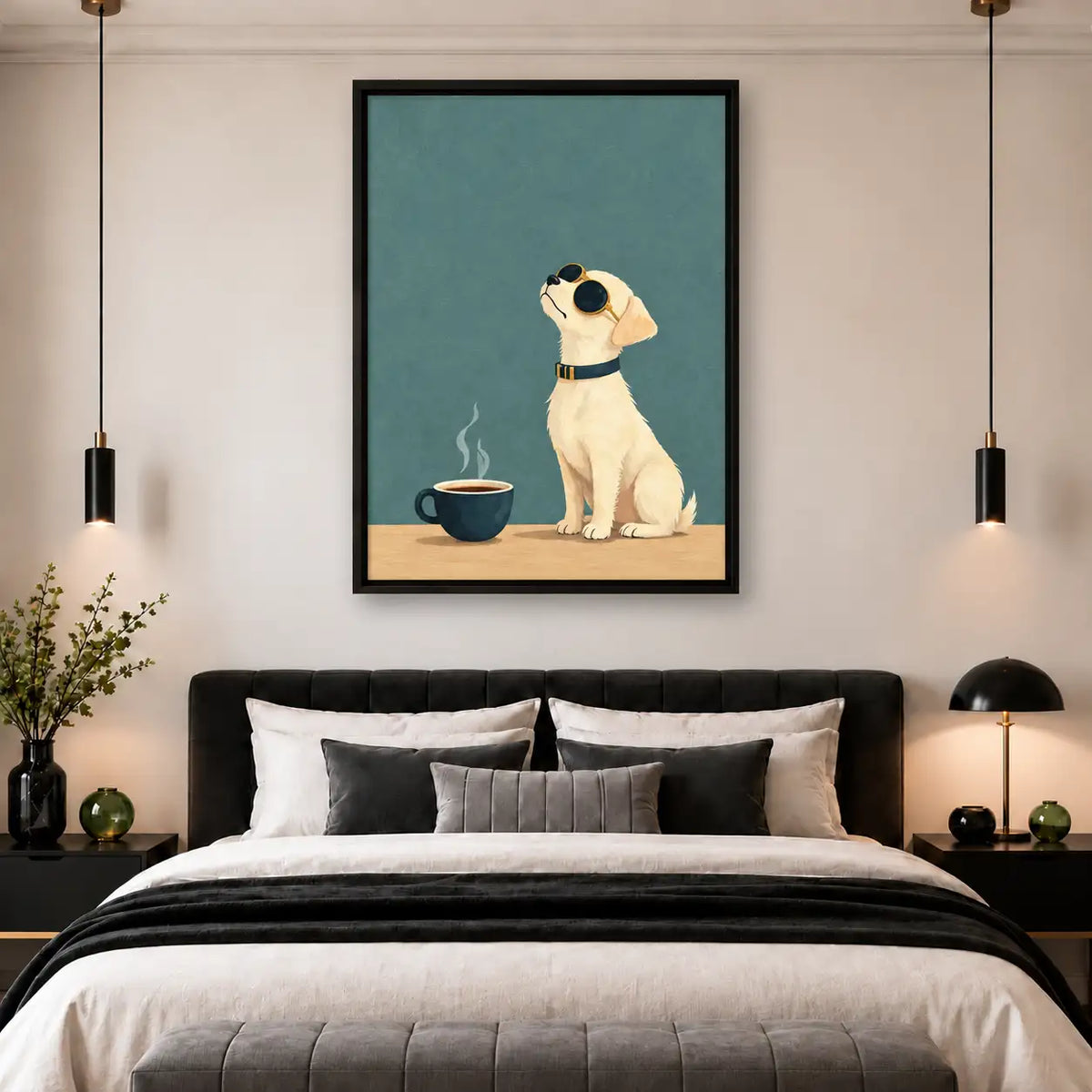 Cool Dog in Sunglasses Beside Morning Coffee Wall Art 5