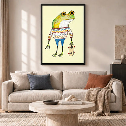 Cool Frog in Patterned Sweater with Skateboard Wall Art 2