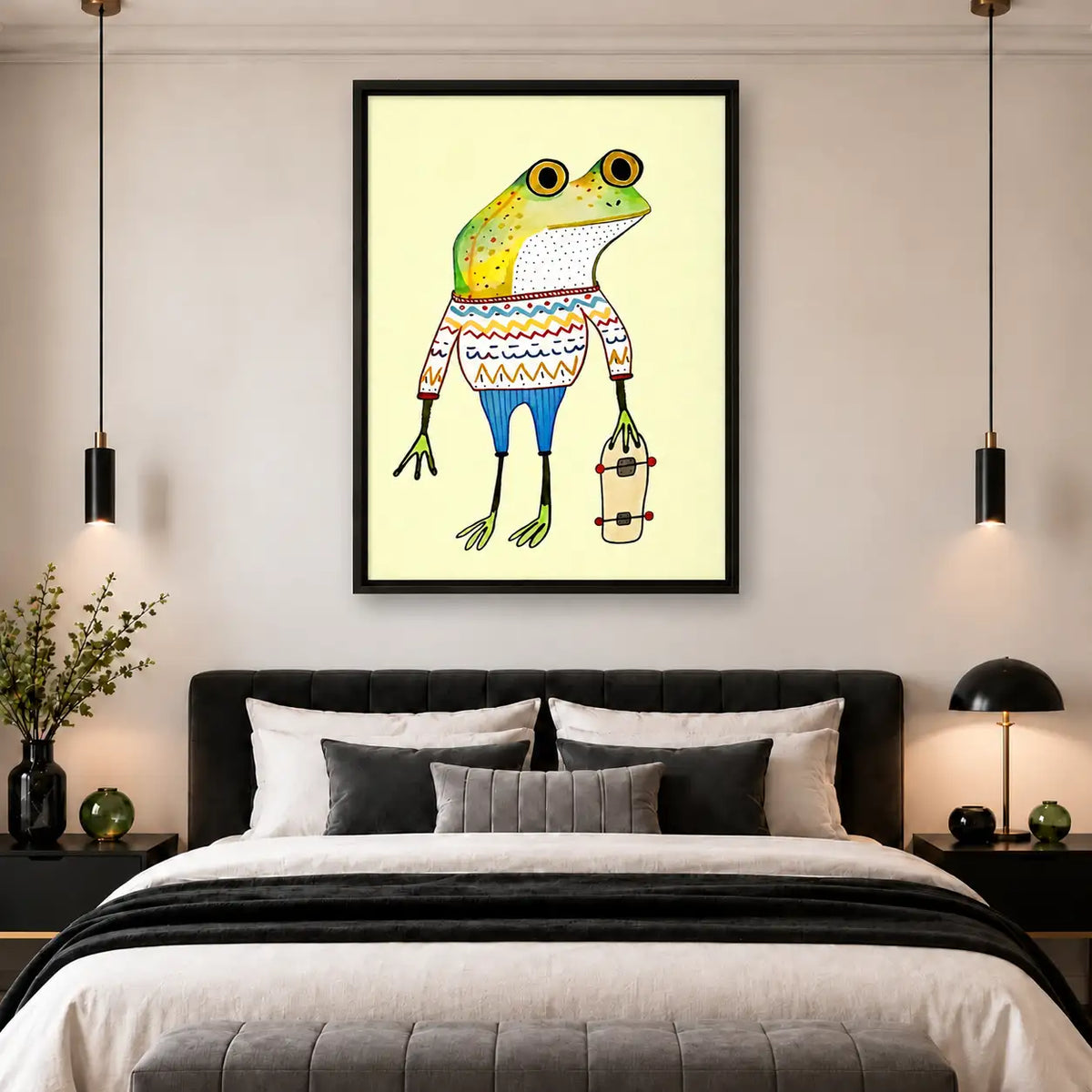 Cool Frog in Patterned Sweater with Skateboard Wall Art 5