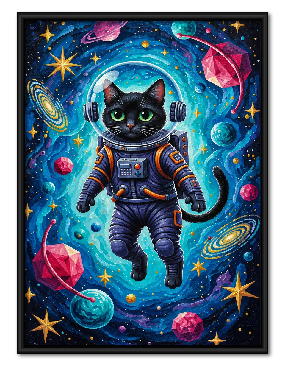 Cosmic Black Cat Astronaut Adventure Wall Art 1