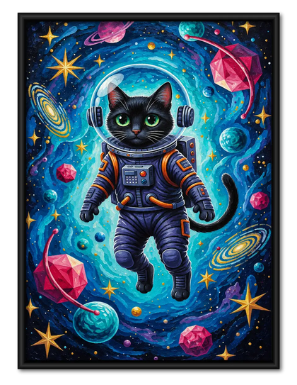 Cosmic Black Cat Astronaut Adventure Wall Art