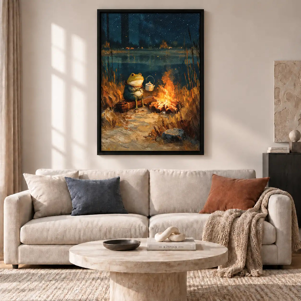 Cozy Frog Drinking Tea by Campfire Wall Art 2