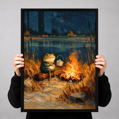 Cozy Frog Drinking Tea by Campfire Wall Art 3