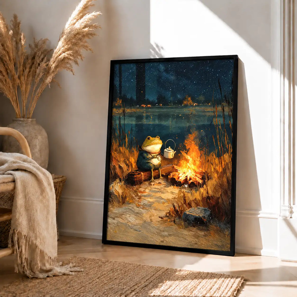 Cozy Frog Drinking Tea by Campfire Wall Art 4