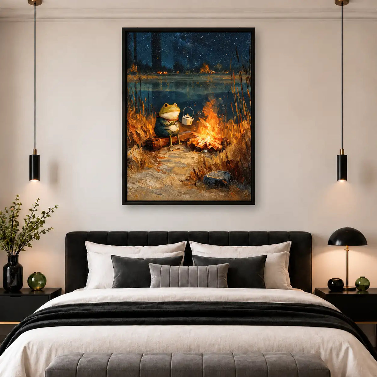 Cozy Frog Drinking Tea by Campfire Wall Art 5