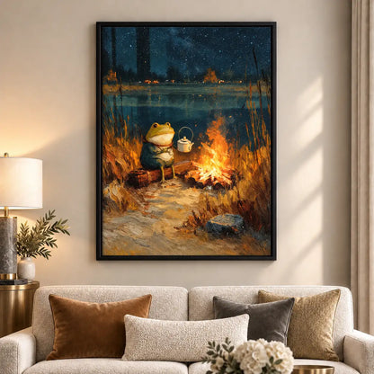 Cozy Frog Drinking Tea by Campfire Wall Art 6