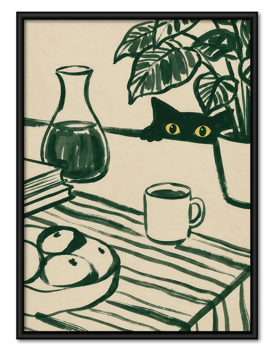 Curious Black Cat Peeking Across Kitchen Table Wall Art 1
