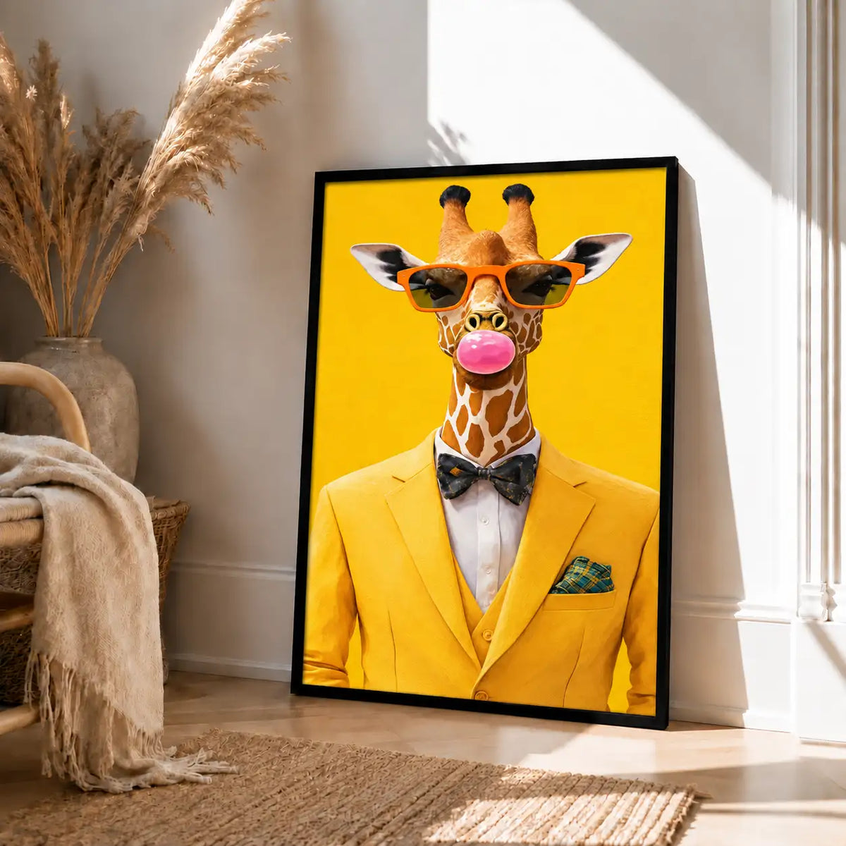 Dapper Giraffe in Yellow Suit Portrait Wall Art 4