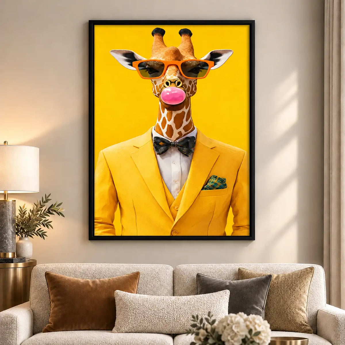 Dapper Giraffe in Yellow Suit Portrait Wall Art 6
