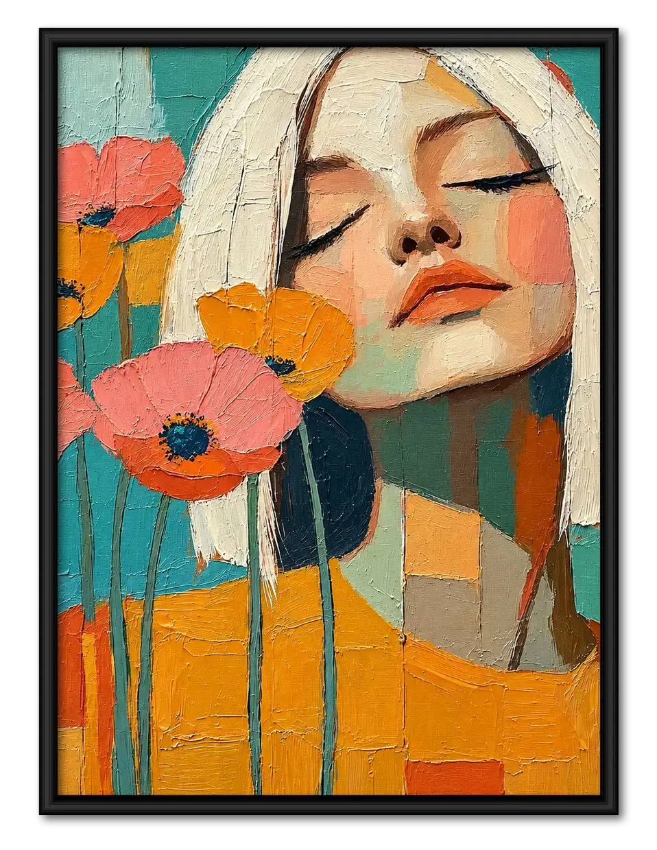 Dreaming Woman with Bright Poppies Portrait Wall Art 1