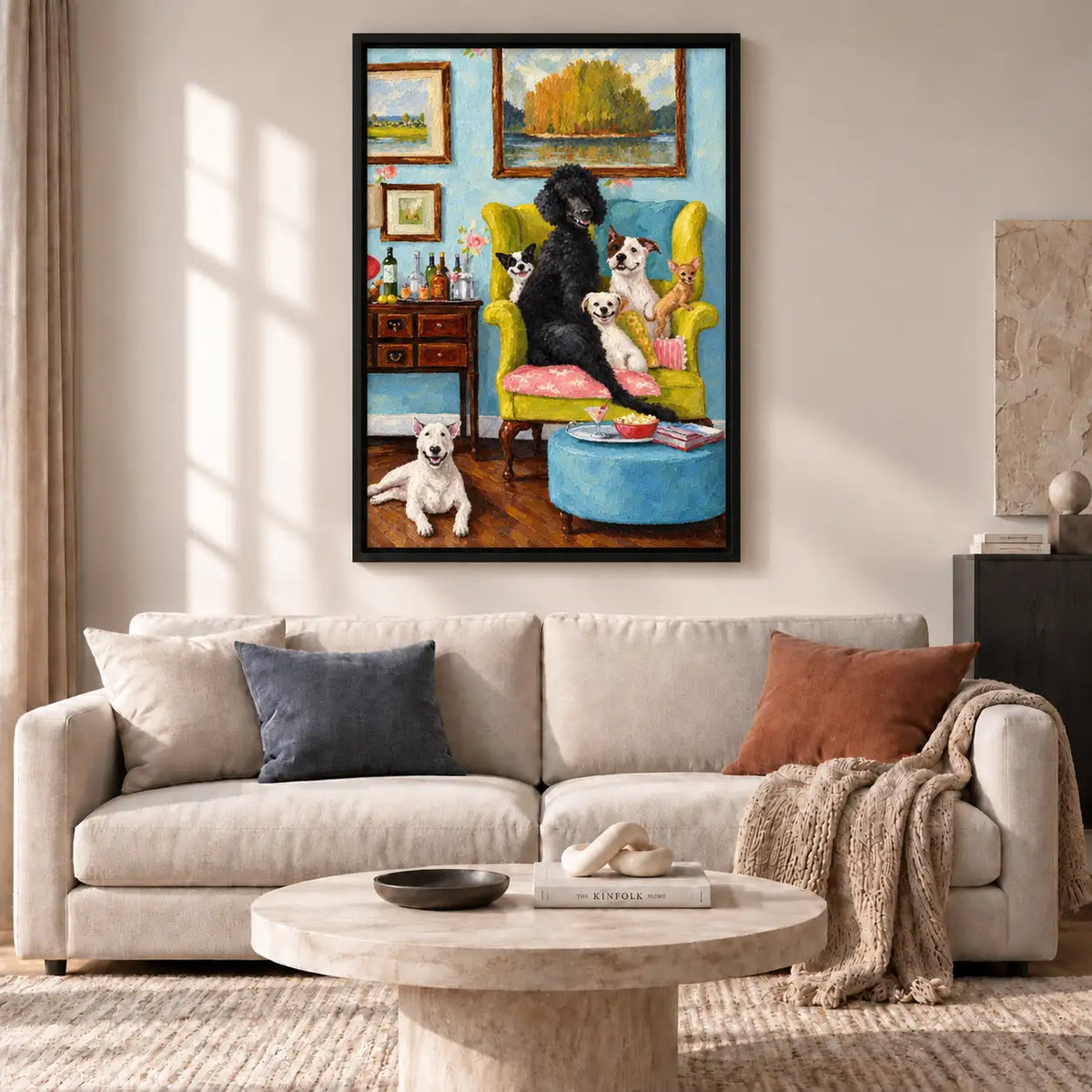 Elegant Dogs Relaxing in a Classic Living Room Wall Art 2