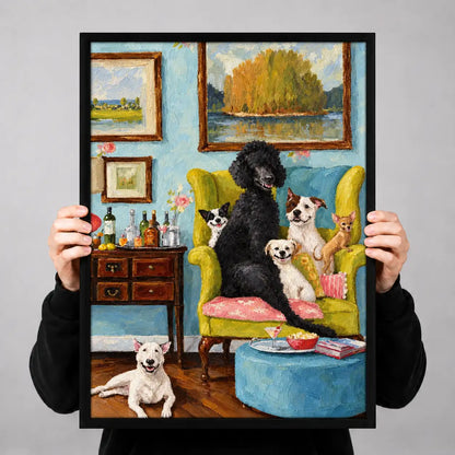 Elegant Dogs Relaxing in a Classic Living Room Wall Art 3