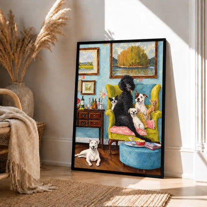 Elegant Dogs Relaxing in a Classic Living Room Wall Art 4