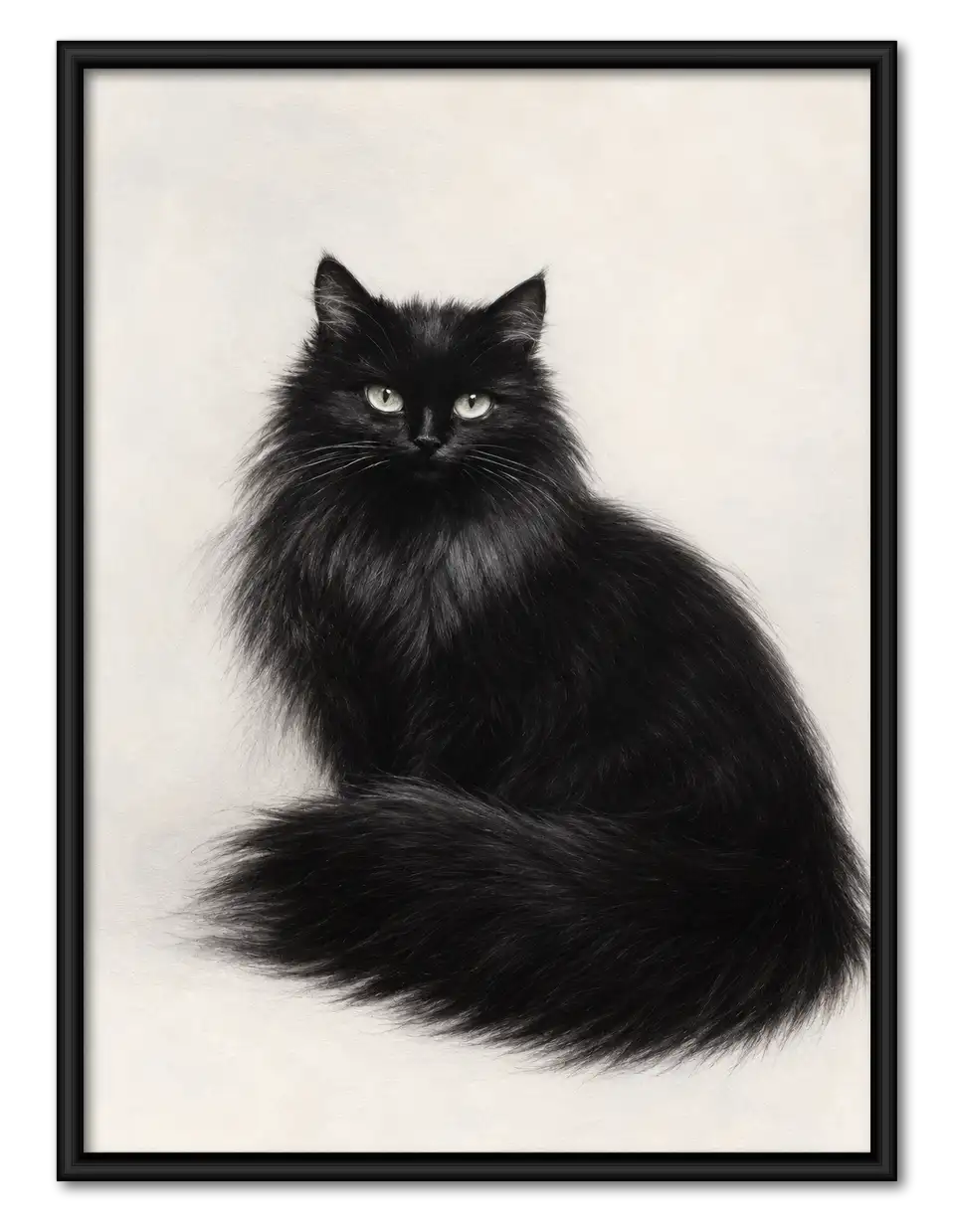 Elegant Fluffy Black Cat Portrait Wall Art 1
