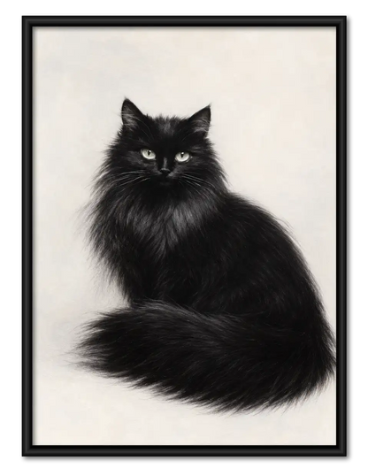Elegant Fluffy Black Cat Portrait Wall Art 1