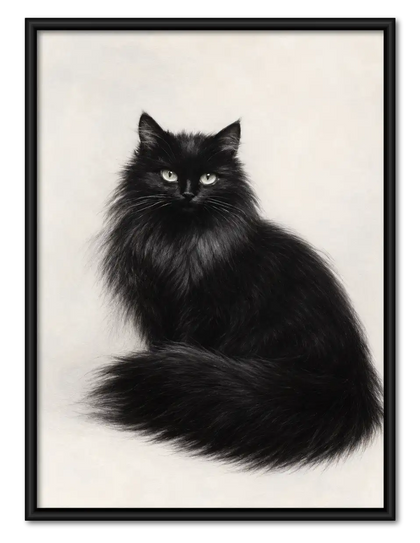 Elegant Fluffy Black Cat Portrait Wall Art