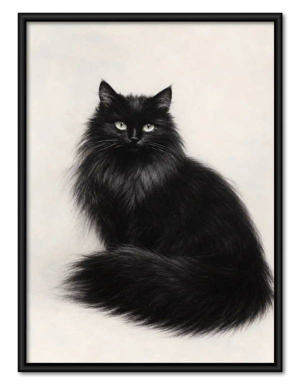 Elegant Fluffy Black Cat Portrait Wall Art