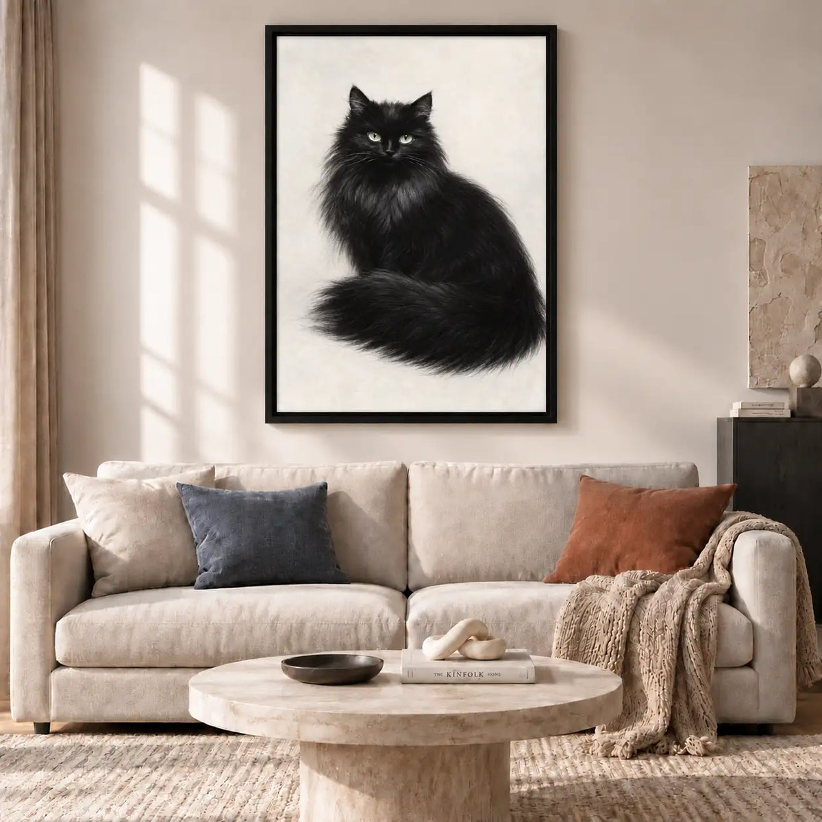 Elegant Fluffy Black Cat Portrait Wall Art 2