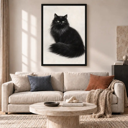Elegant Fluffy Black Cat Portrait Wall Art 2