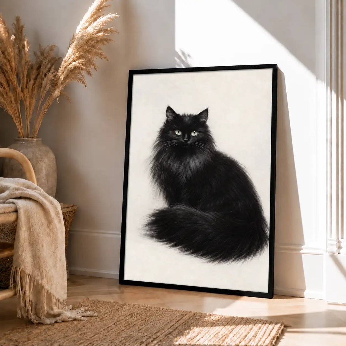Elegant Fluffy Black Cat Portrait Wall Art 4
