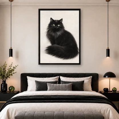 Elegant Fluffy Black Cat Portrait Wall Art 5