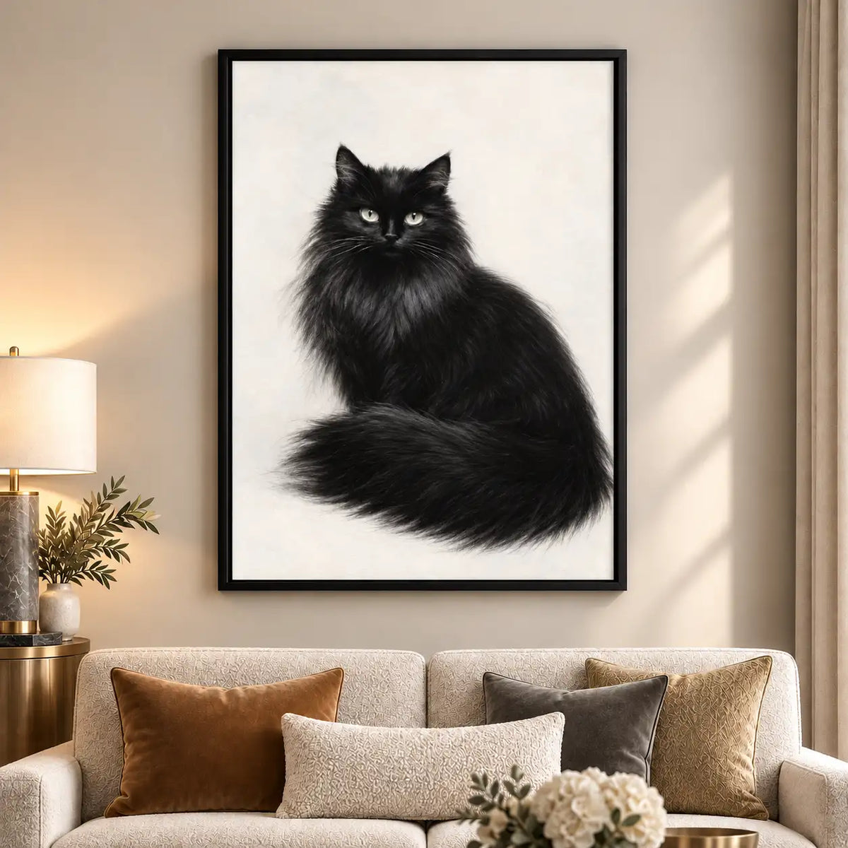 Elegant Fluffy Black Cat Portrait Wall Art 6