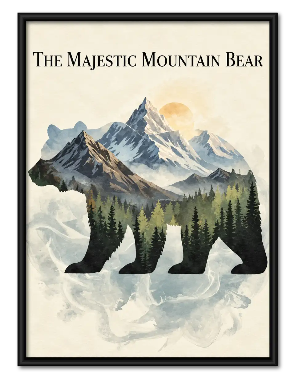 Majestic Mountain Bear Double Exposure Wall Art 1