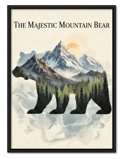 Majestic Mountain Bear Double Exposure Wall Art