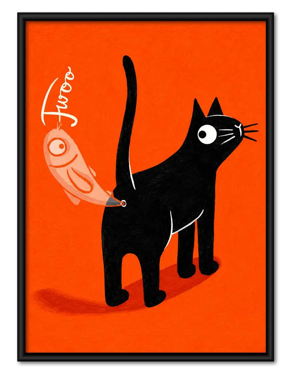 Mischievous Black Cat on Bright Orange Wall Art 1