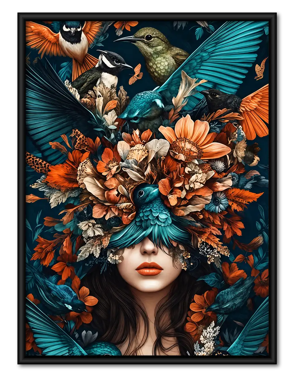 Mystical Woman Crowned with Birds and Flowers Wall Art 1