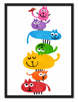 Rainbow Stack of Playful Cats Wall Art