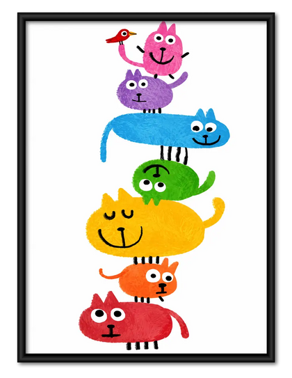Rainbow Stack of Playful Cats Wall Art