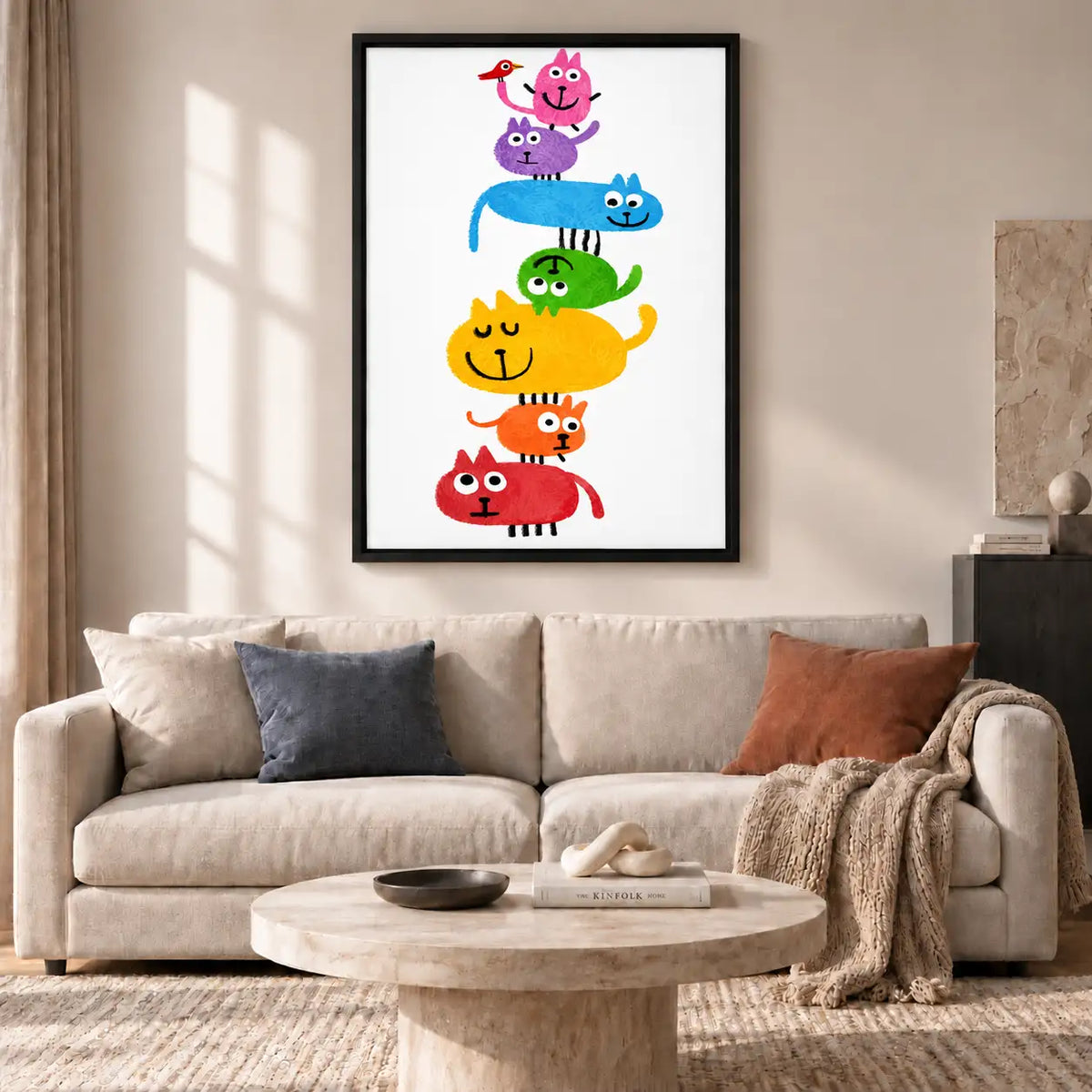 Rainbow Stack of Playful Cats Wall Art 2