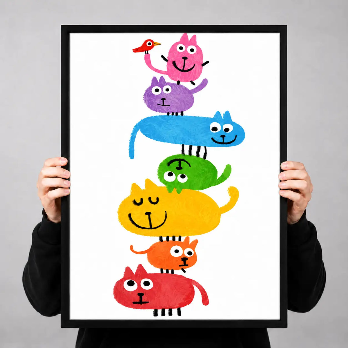 Rainbow Stack of Playful Cats Wall Art 3