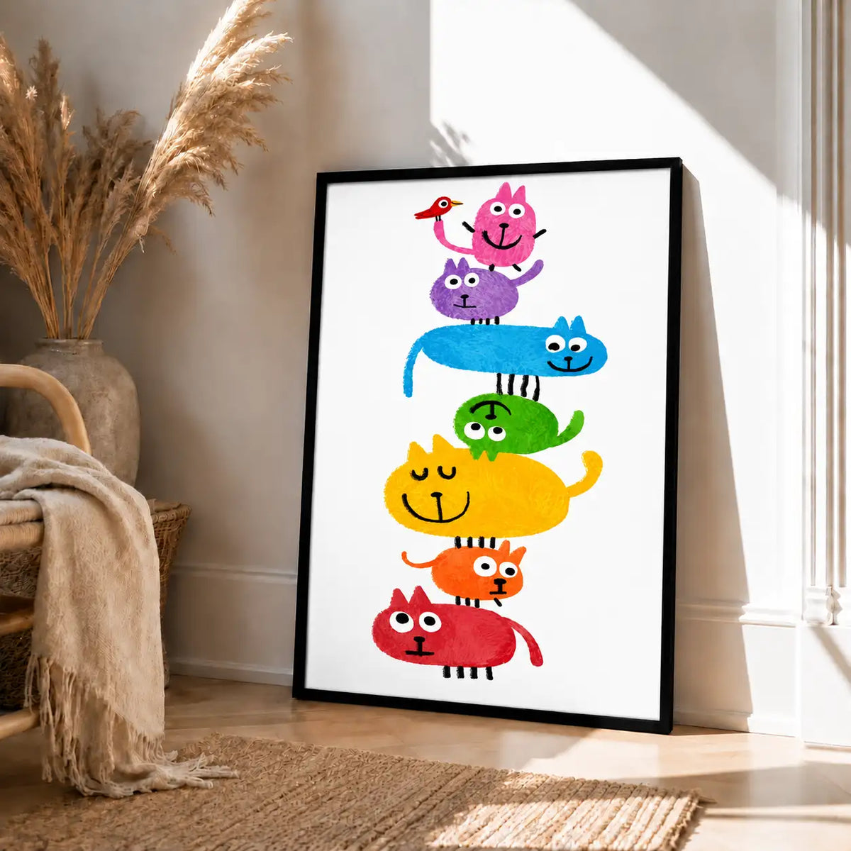 Rainbow Stack of Playful Cats Wall Art 4