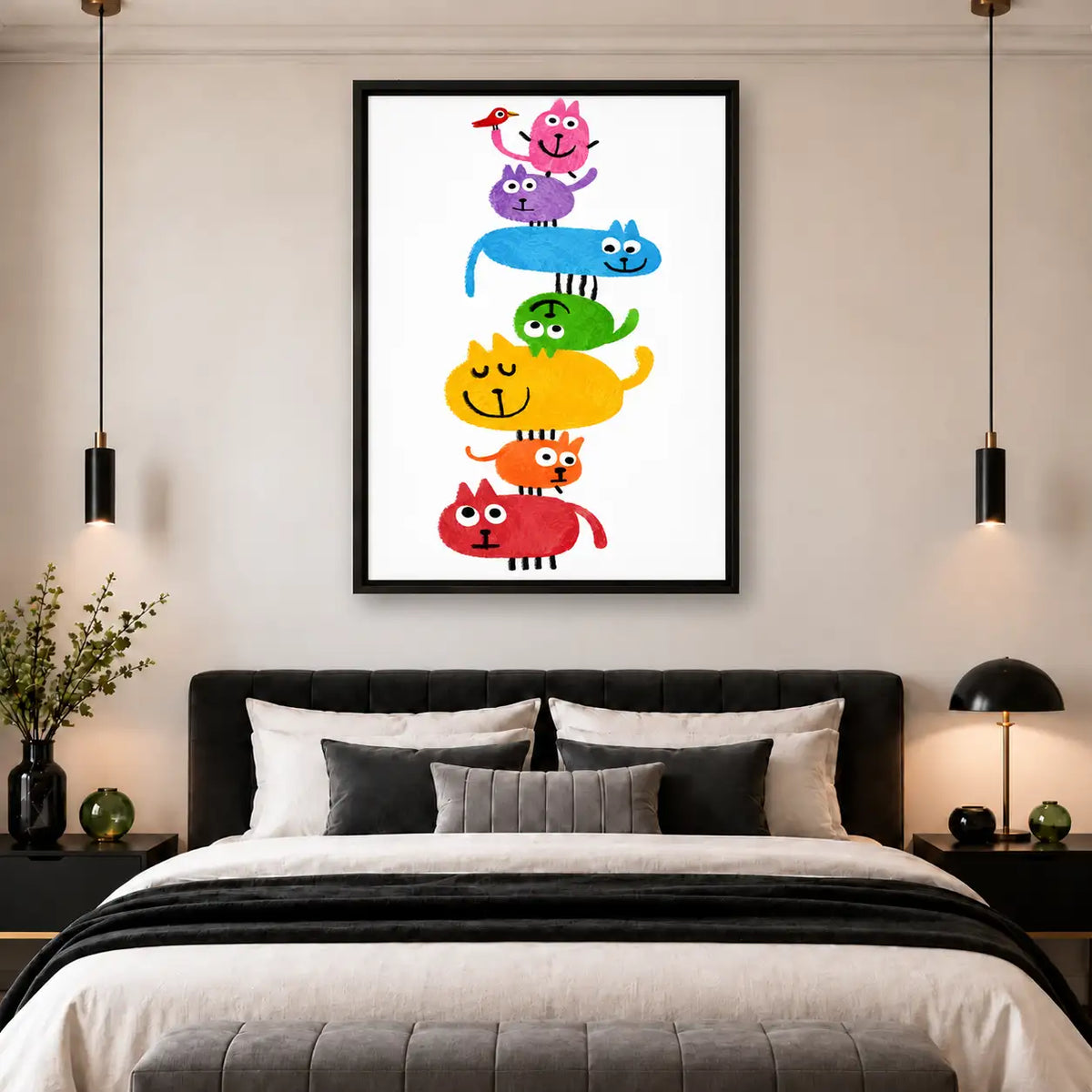 Rainbow Stack of Playful Cats Wall Art 5
