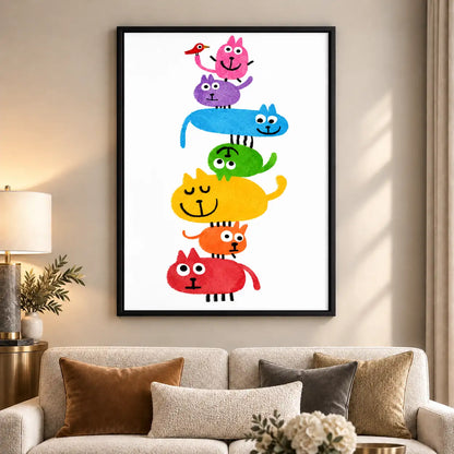Rainbow Stack of Playful Cats Wall Art 6