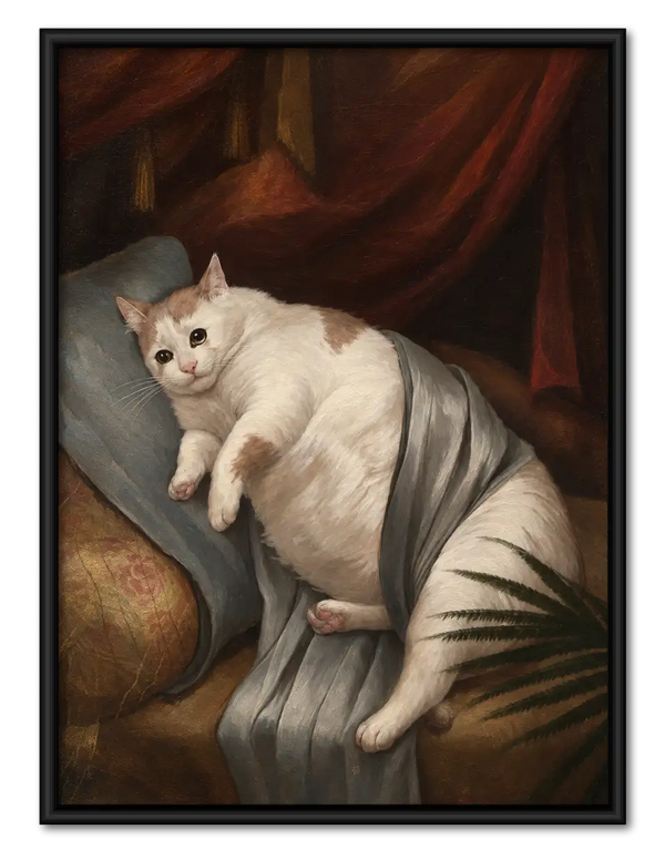 Regal White Cat Classical Portrait Wall Art