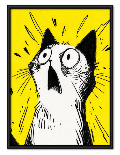 Shocked Black and White Cat Reaction Wall Art 1