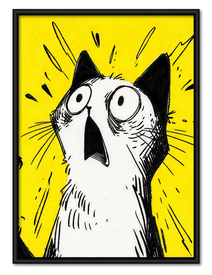 Shocked Black and White Cat Reaction Wall Art