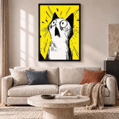 Shocked Black and White Cat Reaction Wall Art 2