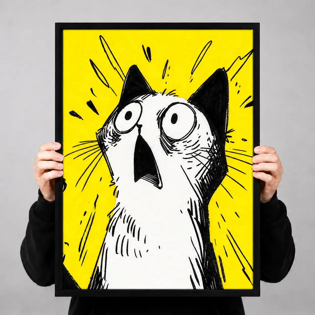 Shocked Black and White Cat Reaction Wall Art 3