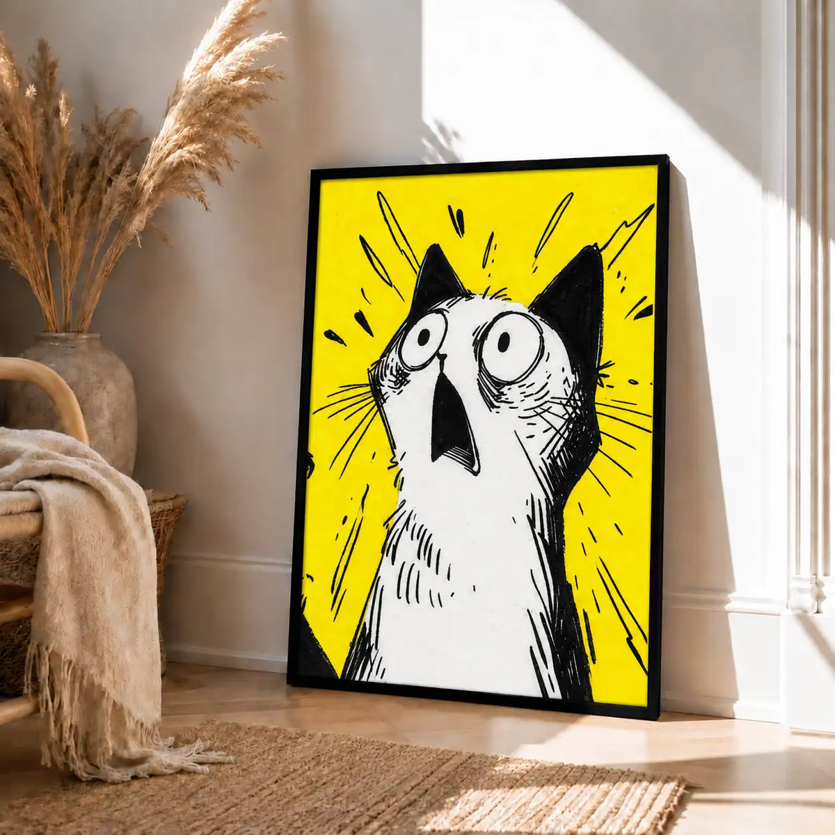 Shocked Black and White Cat Reaction Wall Art 4