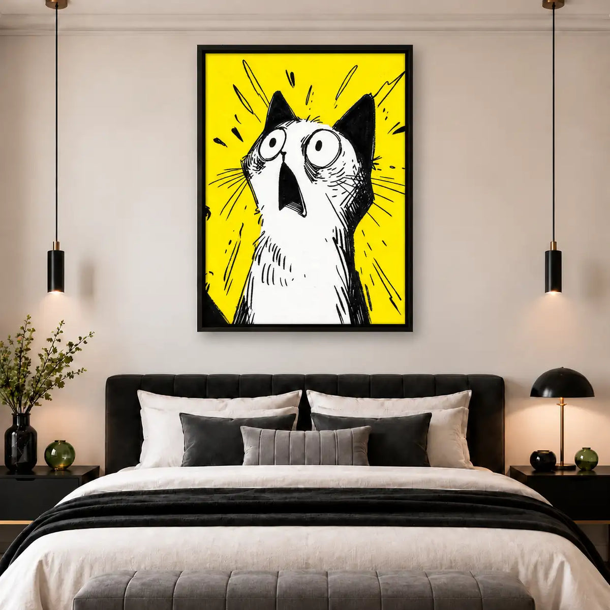 Shocked Black and White Cat Reaction Wall Art 5
