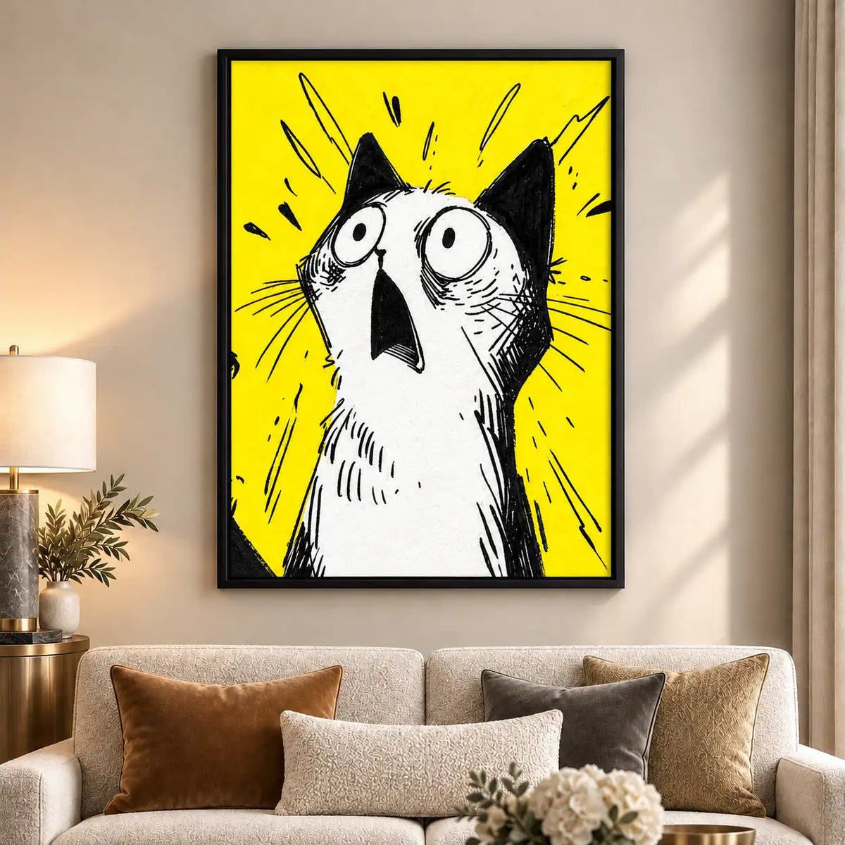 Shocked Black and White Cat Reaction Wall Art 6