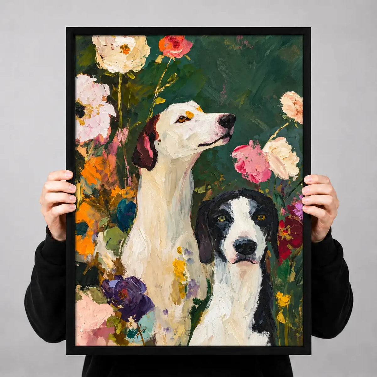 Two Dogs Among Garden Flowers Portrait Wall Art 3