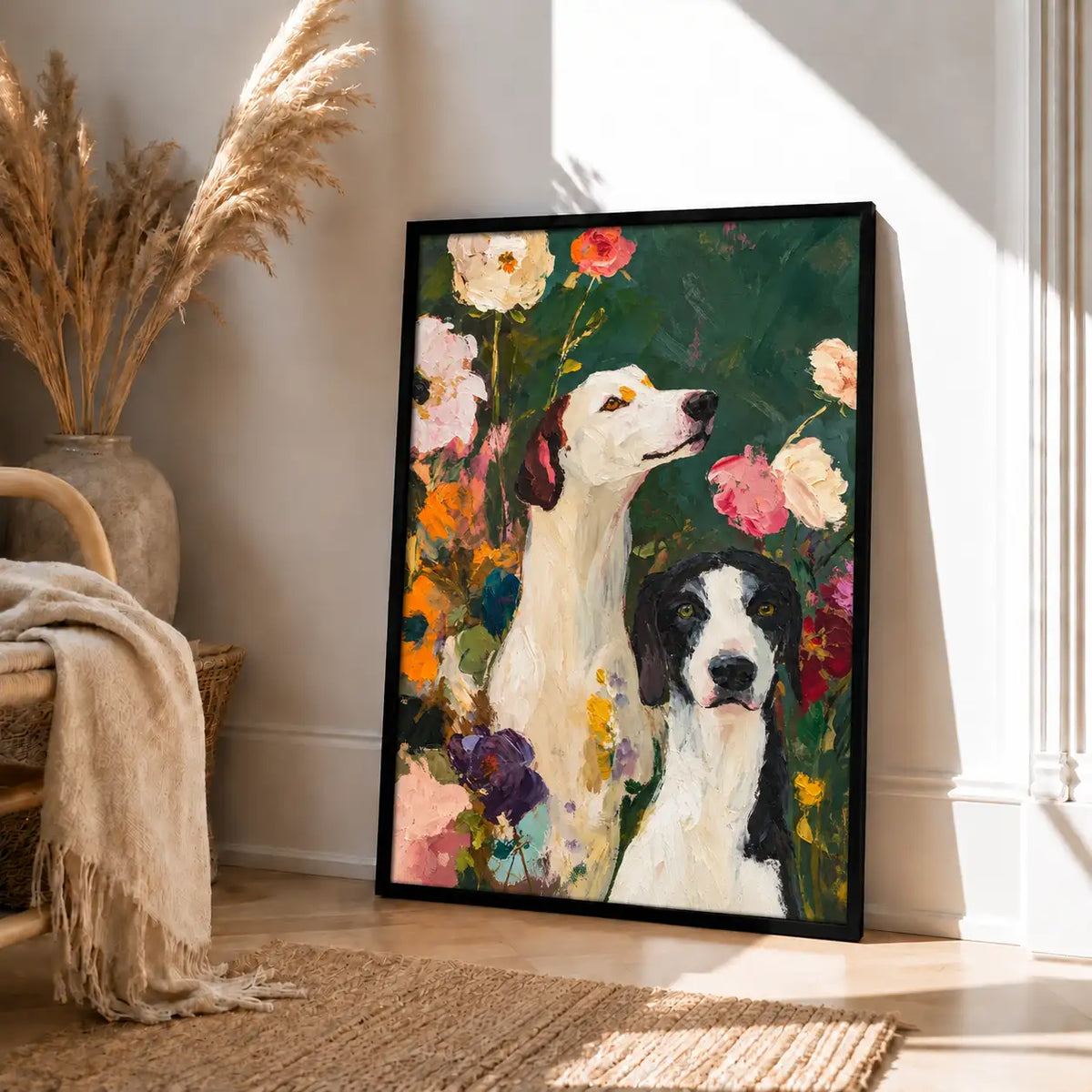 Two Dogs Among Garden Flowers Portrait Wall Art 4