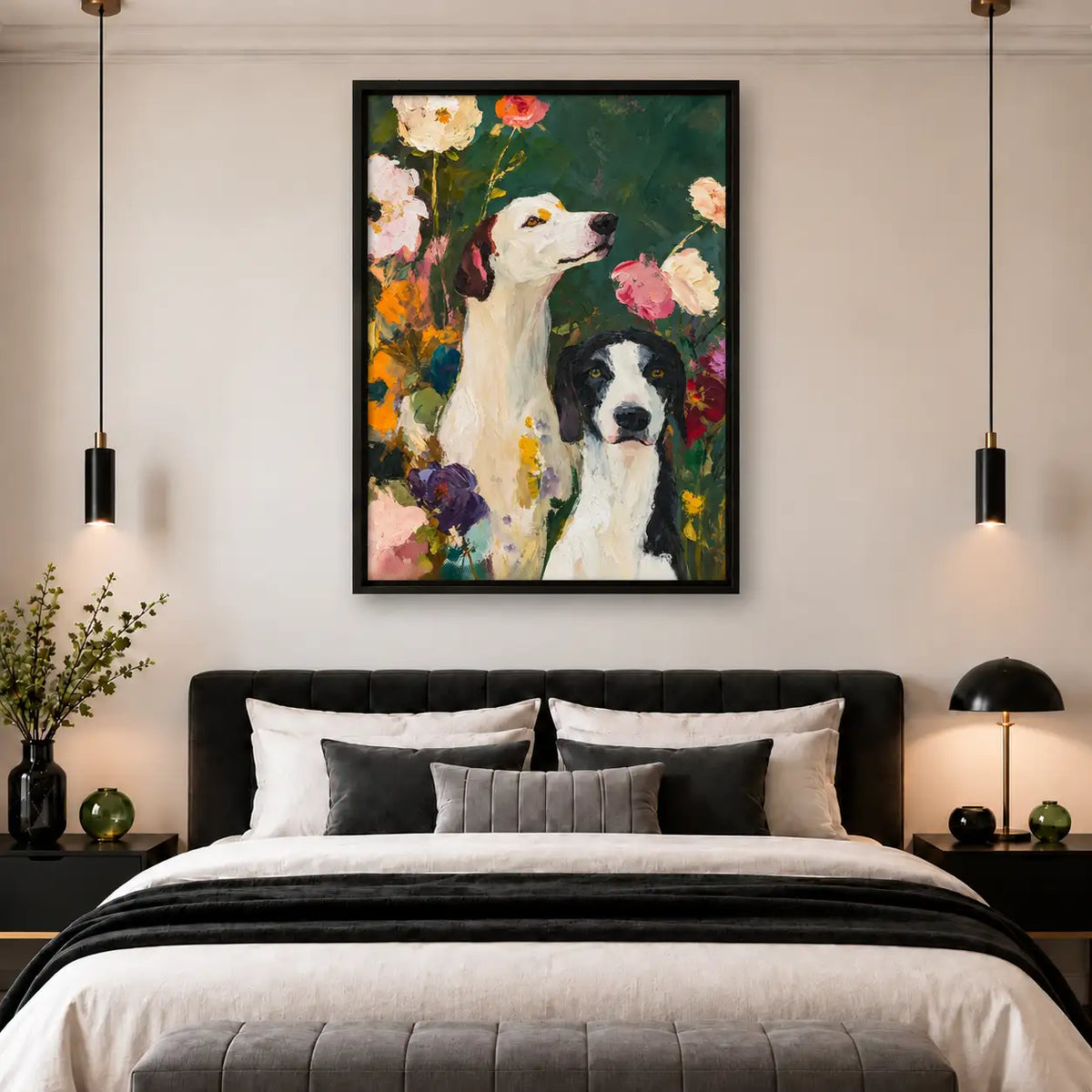 Two Dogs Among Garden Flowers Portrait Wall Art 5