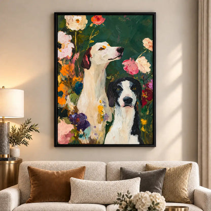Two Dogs Among Garden Flowers Portrait Wall Art 6