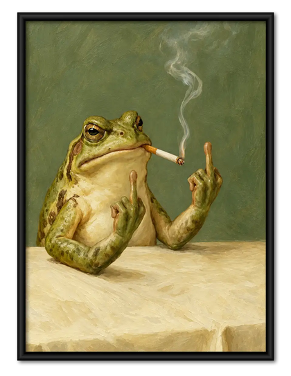 Unbothered Frog Smoking at the Table Wall Art